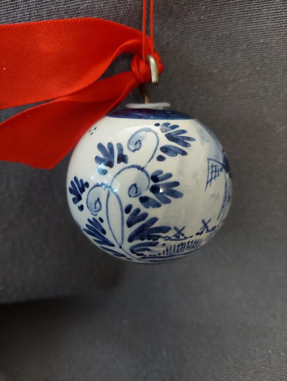Delft Holland Blue White Windmill Handpainted Christmas 2" Ball Ornament Signed